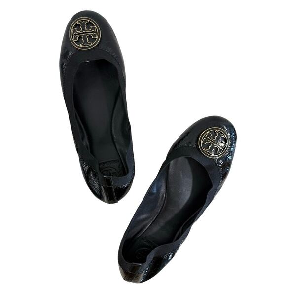 Tory Burch Shoes - Tory Burch Caroline Ballet Flats Women’s 9 Black Patent Leather Logo Shoes